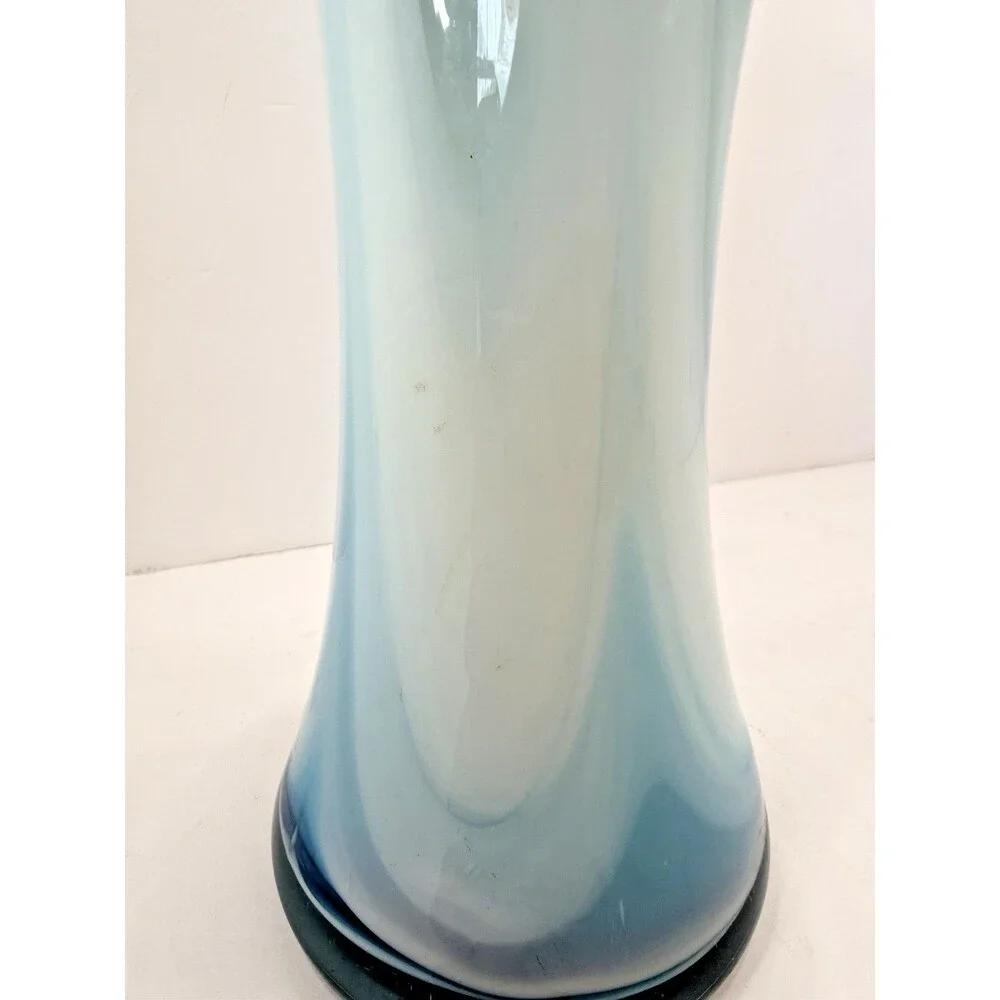 VTG Rare 17.5” Murano Style Sommerso Art Glass Vase Blue Abstract Sculpture MCM